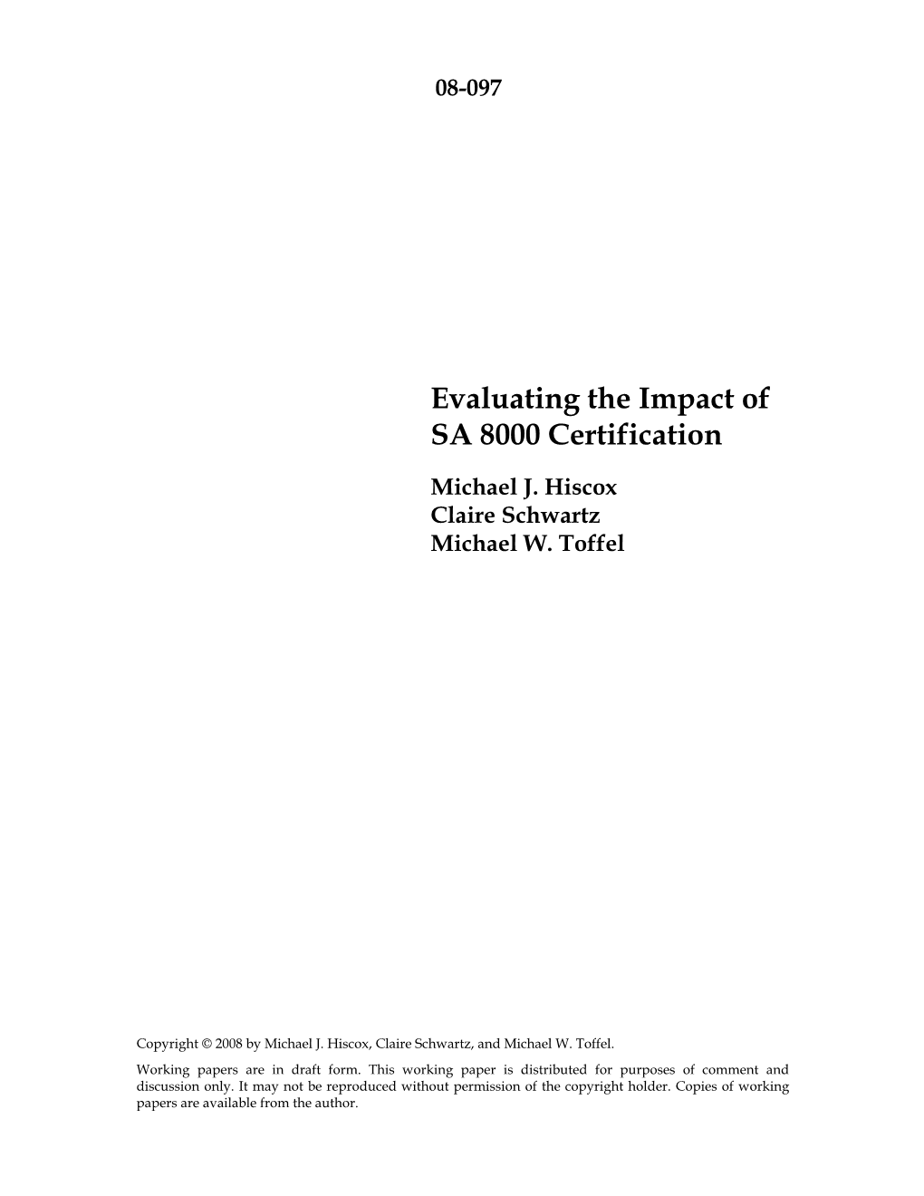 Evaluating the Impact of SA 8000 Certification