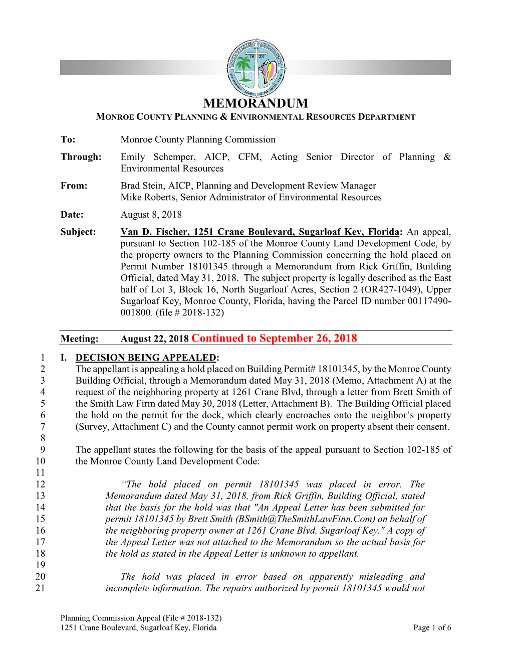 Memorandum Monroe County Planning & Environmental Resources Department