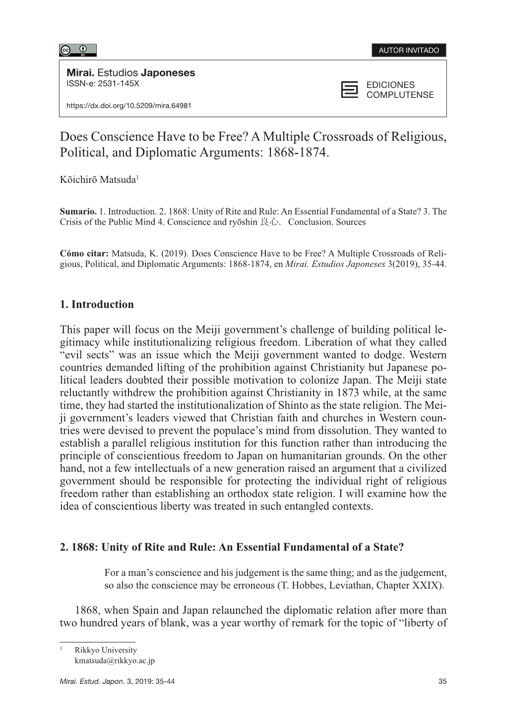 Does Conscience Have to Be Free? a Multiple Crossroads of Religious, Political, and Diplomatic Arguments: 1868-1874