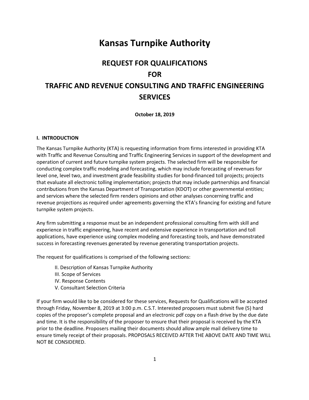 Kansas Turnpike Authority REQUEST for QUALIFICATIONS FOR