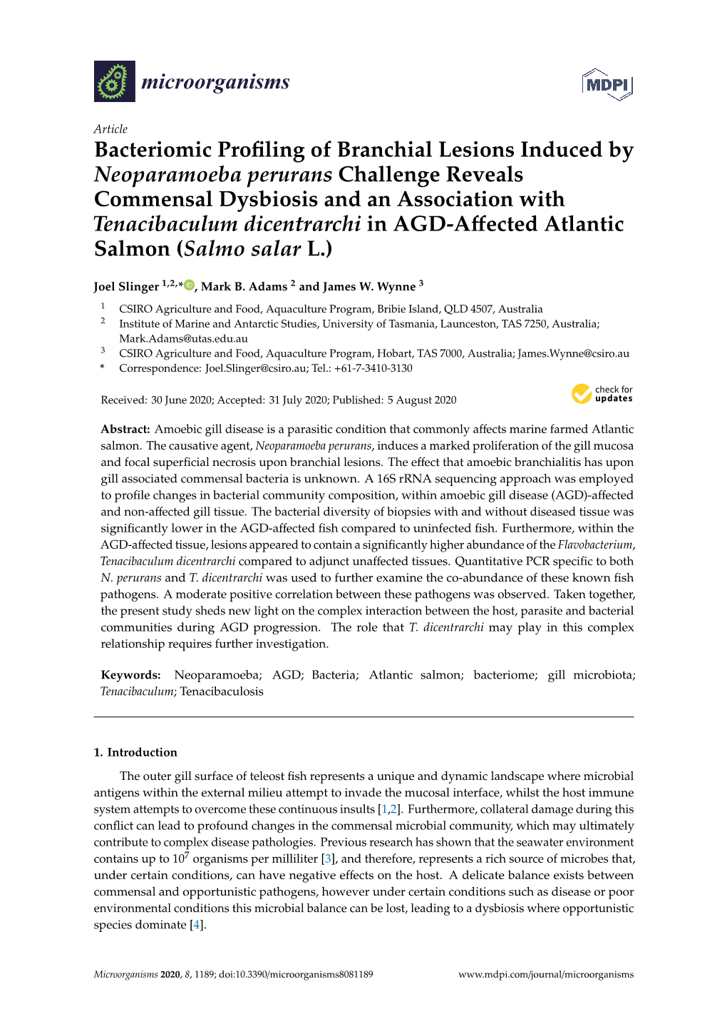 Bacteriomic Profiling of Branchial Lesions Induced by Neoparamoeba