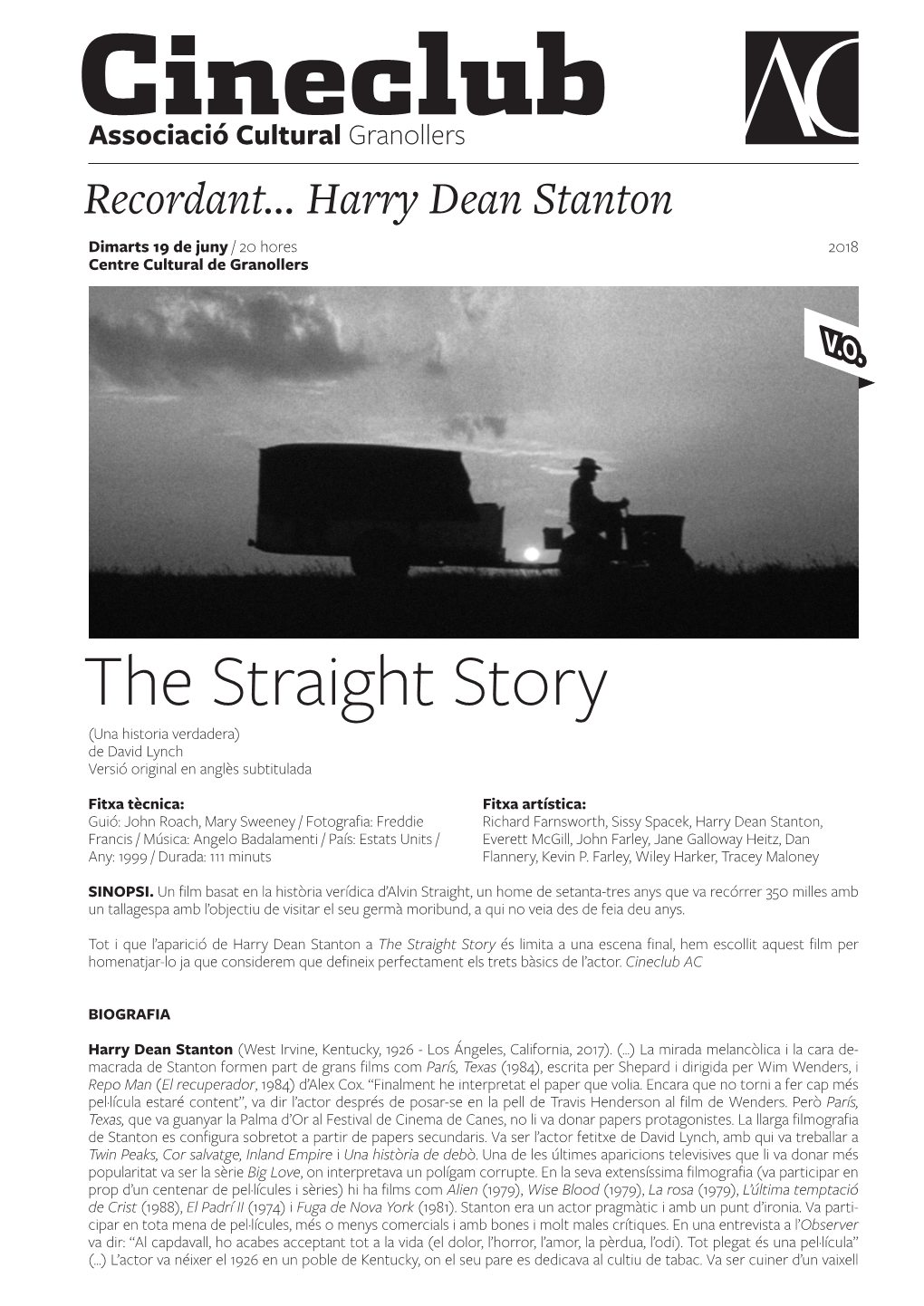 The Straight Story (Una Historia Verdadera) De David Lynch Versió Original En Anglès Subtitulada