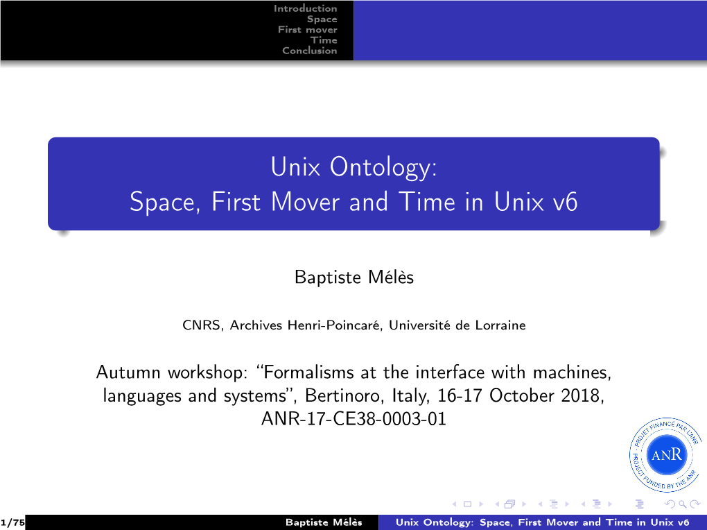 Unix Ontology: Space, First Mover and Time in Unix V6