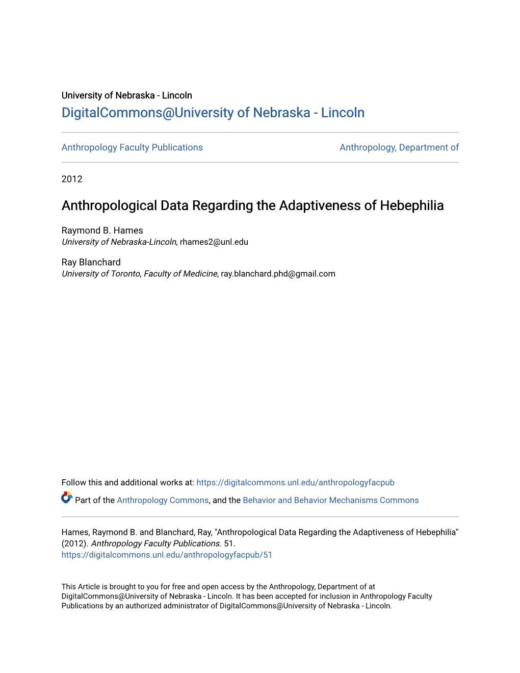 Anthropological Data Regarding the Adaptiveness of Hebephilia