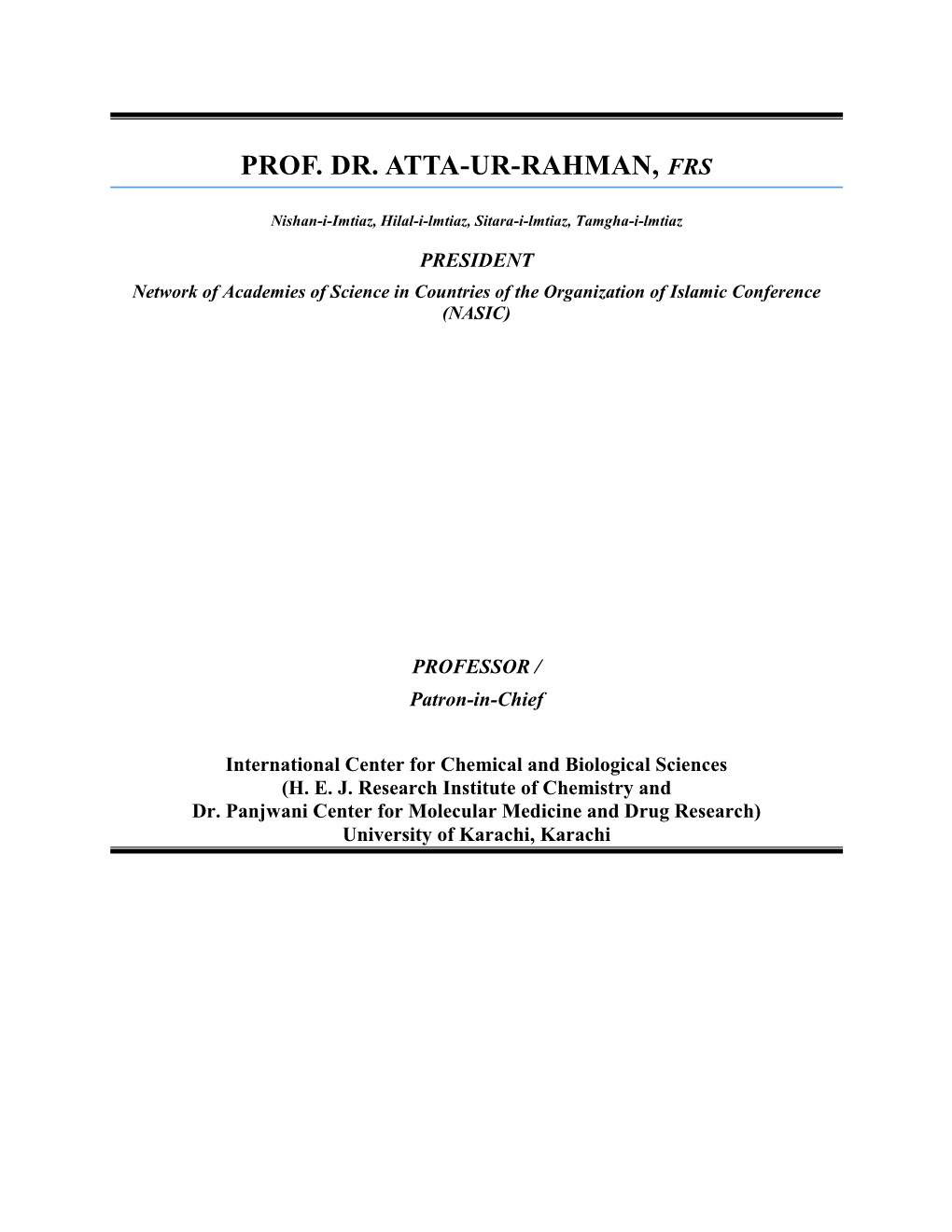 Prof. Dr. Atta-Ur-Rahman, Frs