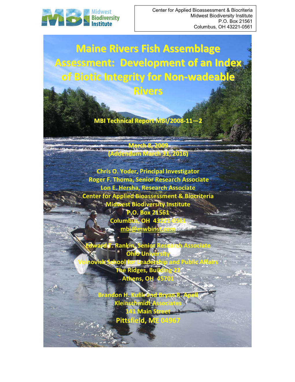 Maine Rivers Fish Assemblage Assessment: Development of an Index of Biotic Integrity for Non-Wadeable Rivers