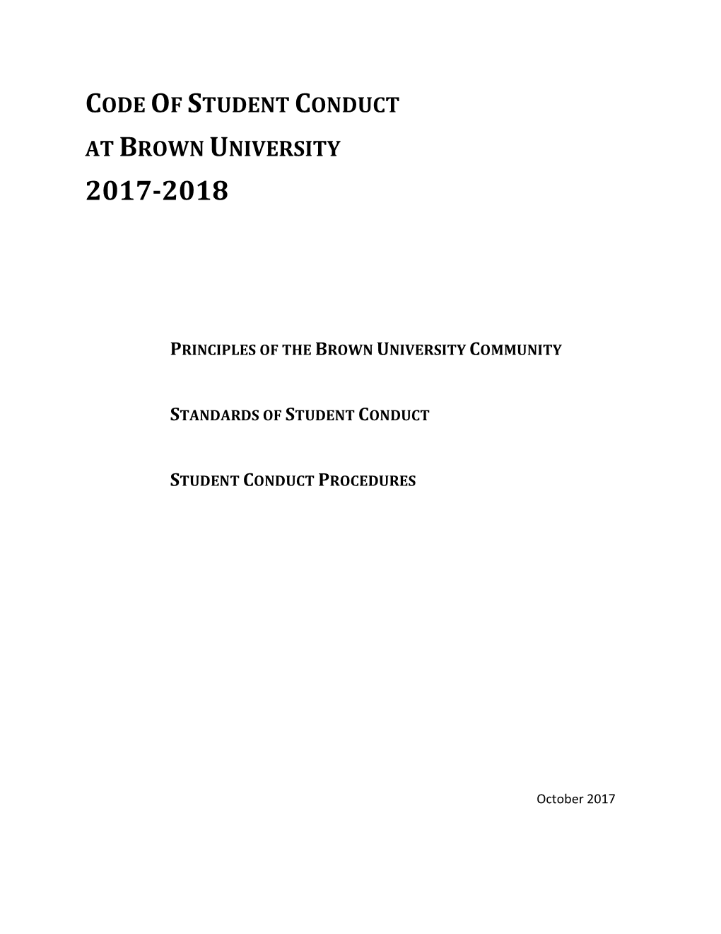 Code of Student Conduct at Brown University 2017-2018