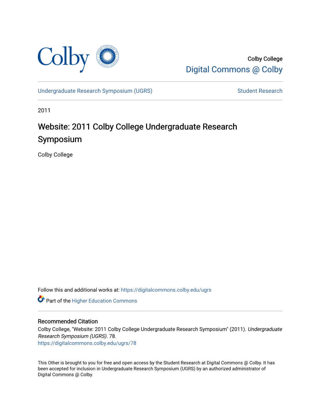 2011 Colby College Undergraduate Research Symposium