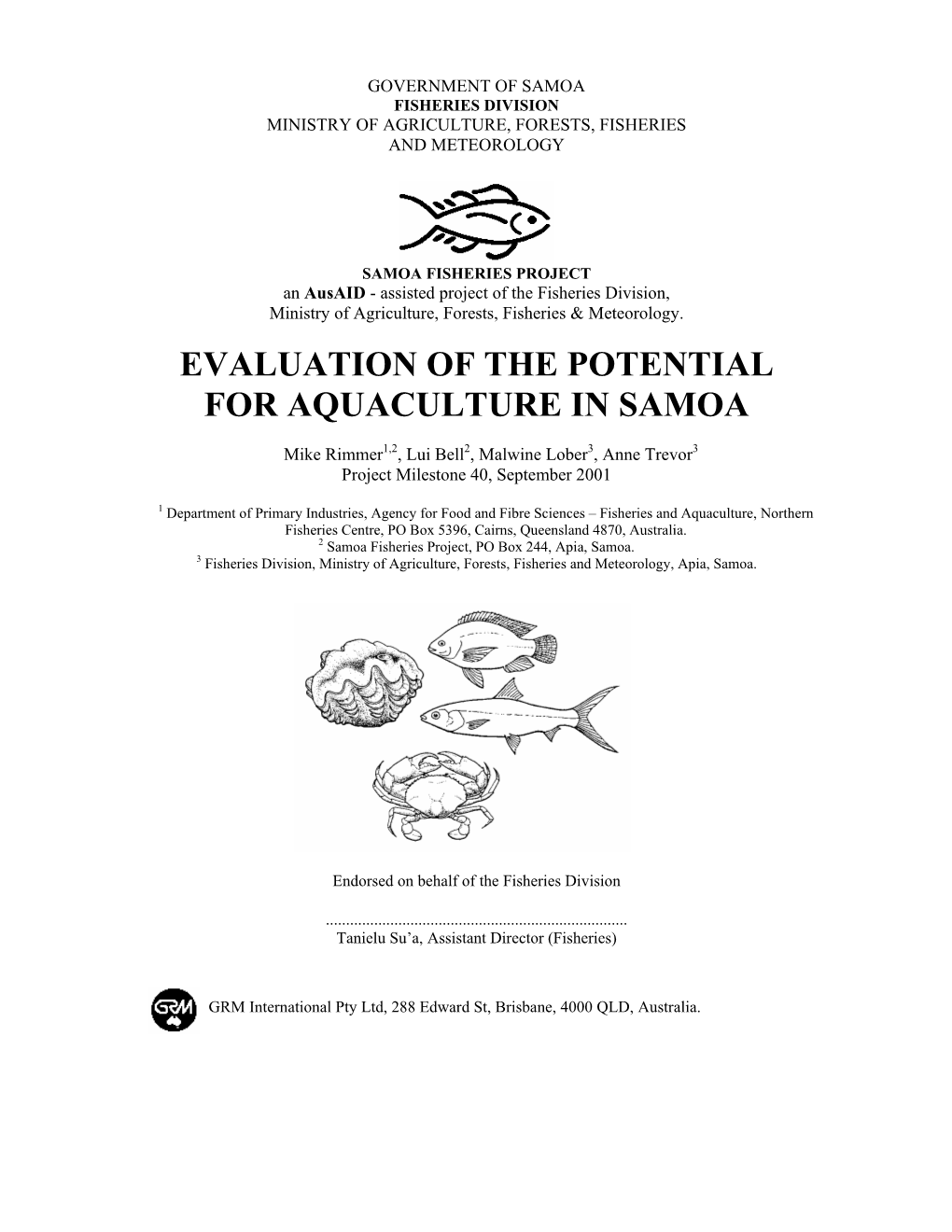 Evaluation of the Potential for Aquaculture in Samoa