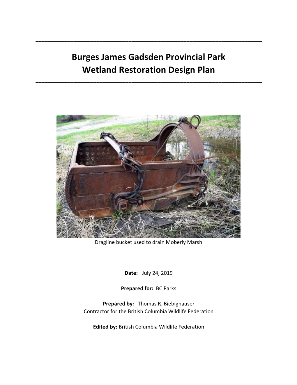 Burges James Gadsden Provincial Park Wetland Restoration Design Plan ______