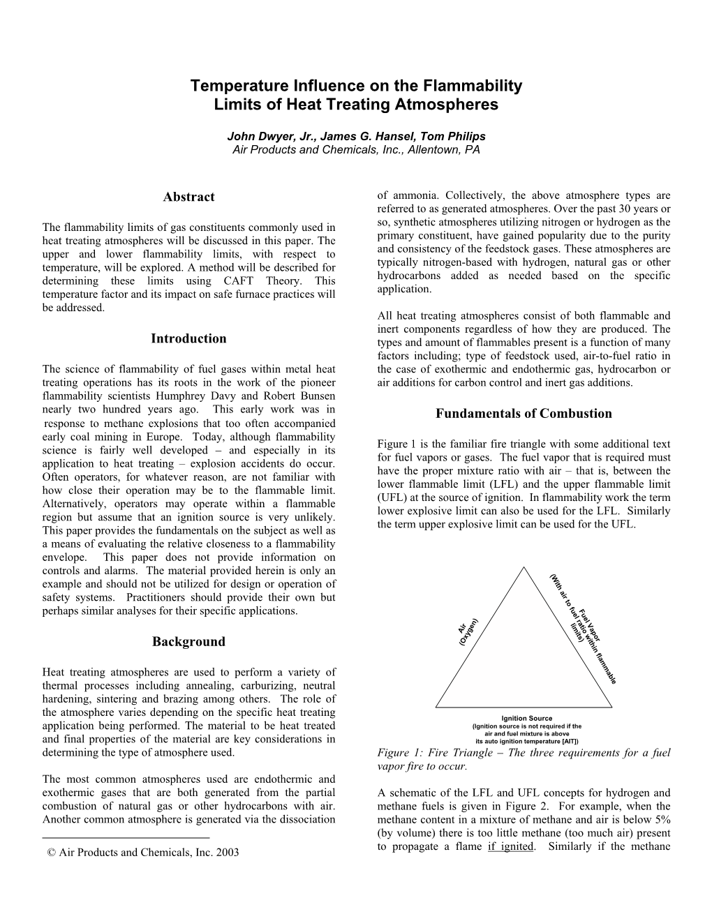 Temperature Influence on the Flammability Limits of Heat Treating Atmospheres