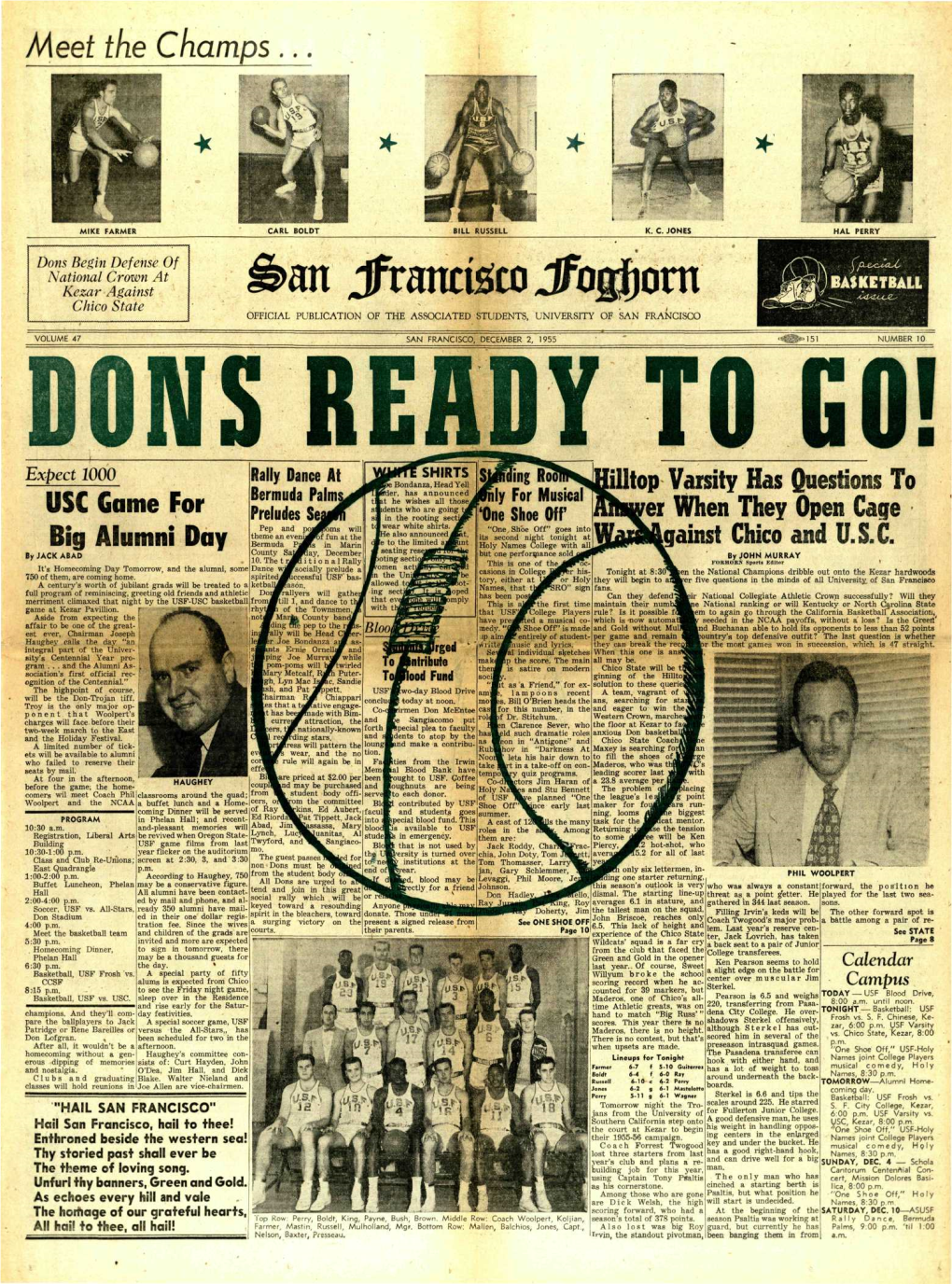 USF' Bas- Tory, Either at U^R Or Holy They Will Begin to a Er Five Questions in the Minds of All University, of San Francisco Ketbal»Eason