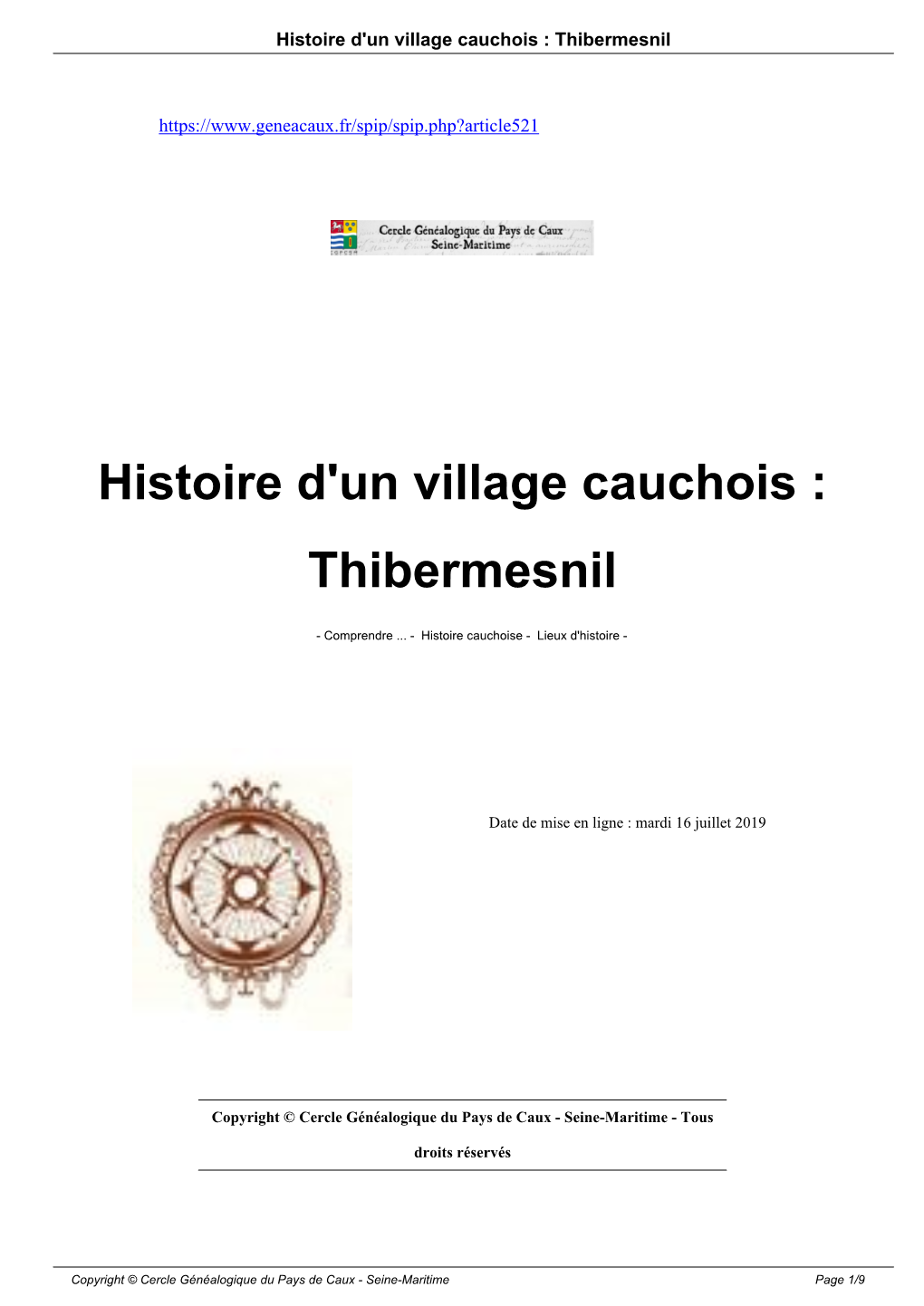 Histoire D'un Village Cauchois : Thibermesnil