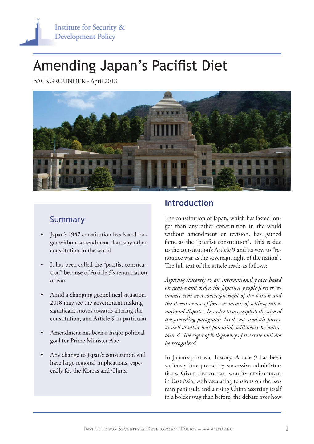 Amending Japan's Pacifist Diet