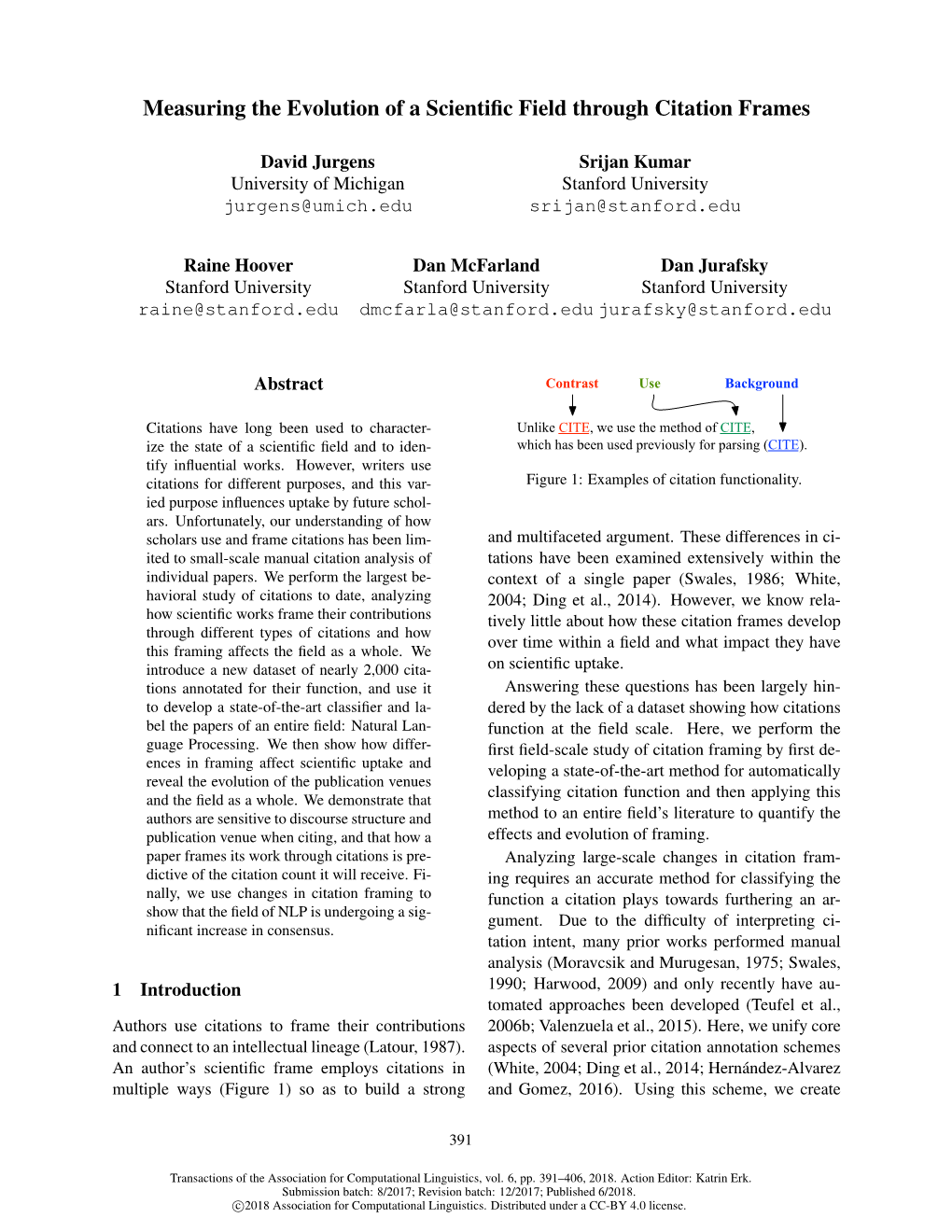 Measuring the Evolution of a Scientific Field Through Citation Frames