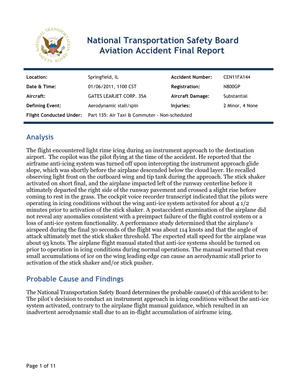 National Transportation Safety Board Aviation Accident Final Report