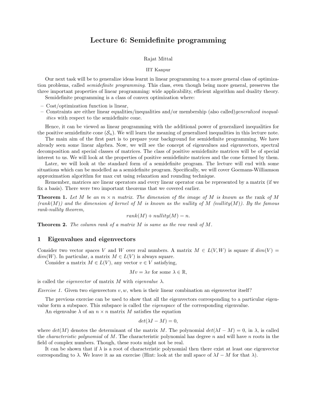 Lecture 6: Semidefinite Programming