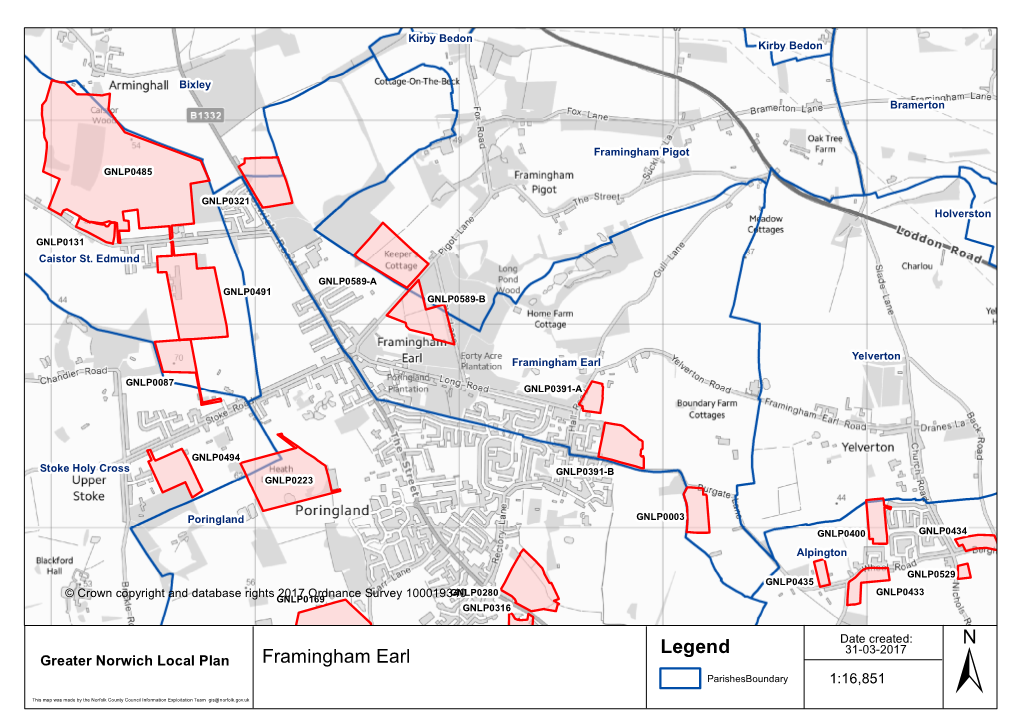 Legend 31-03-2017 Greater Norwich Local Plan Framingham Earl Parishesboundary 1:16,851