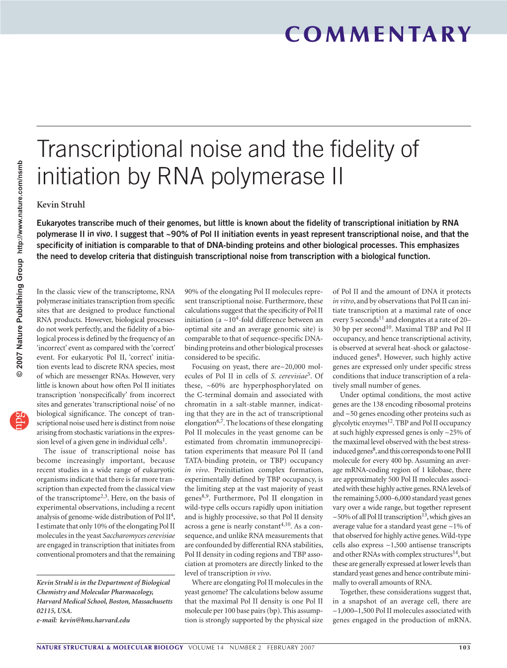 Transcriptional Noise and the Fidelity of Initiation by RNA Polymerase II