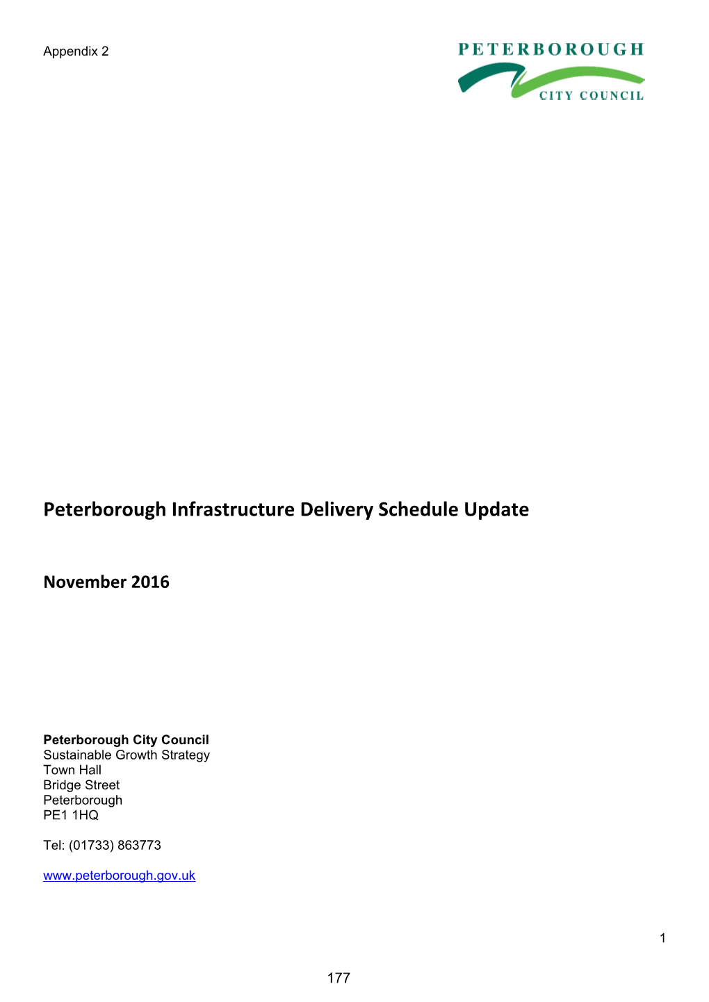 Peterborough Infrastructure Delivery Schedule Update