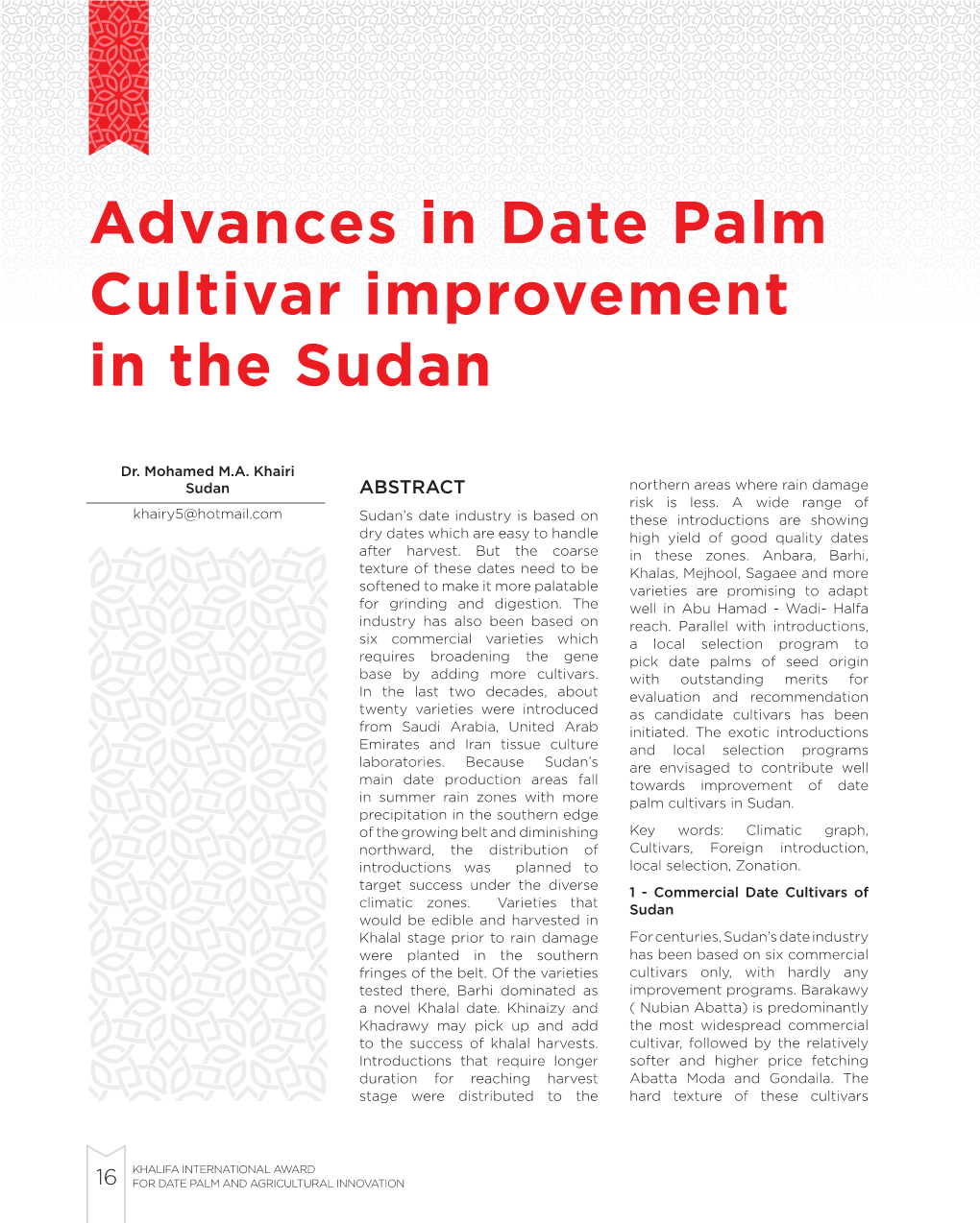 Advances in Date Palm Cultivar Improvement in the Sudan
