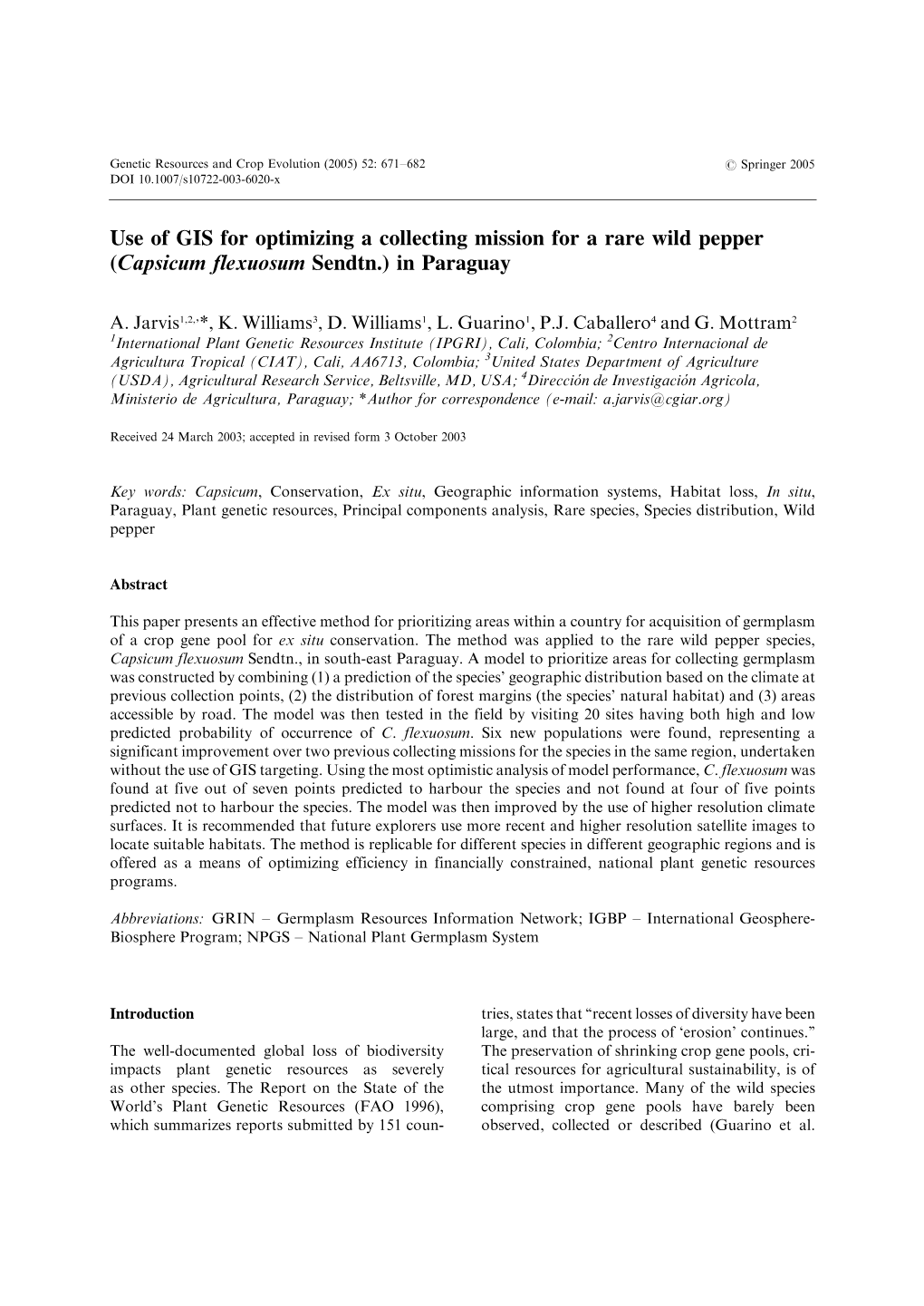 Use of GIS for Optimizing a Collecting Mission for a Rare Wild Pepper (Capsicum Flexuosum Sendtn.) in Paraguay