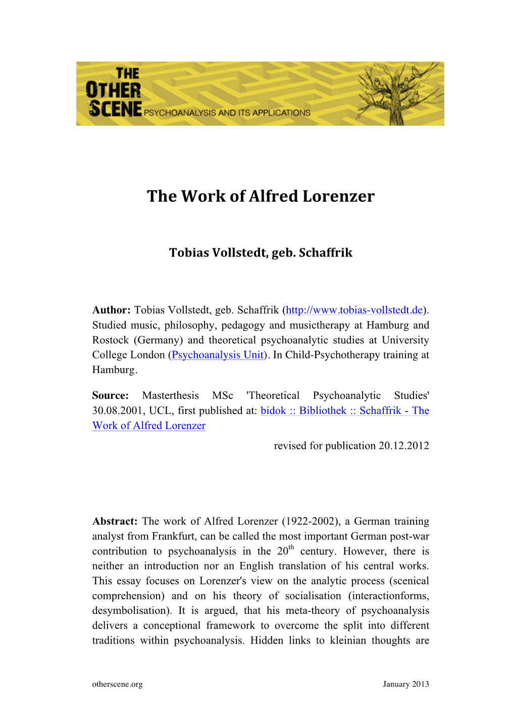 The Work of Alfred Lorenzer