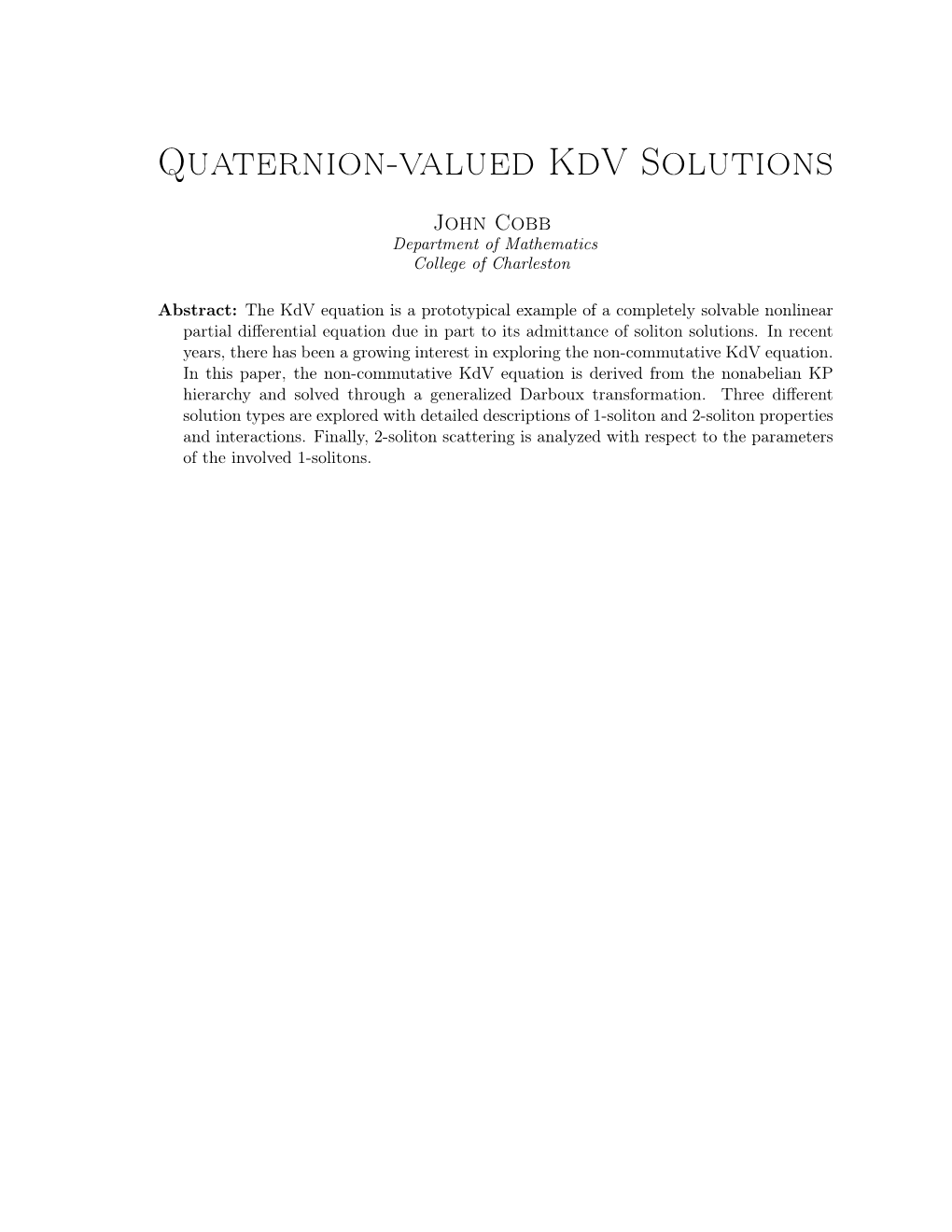 Quaternion-Valued Kdv Solutions