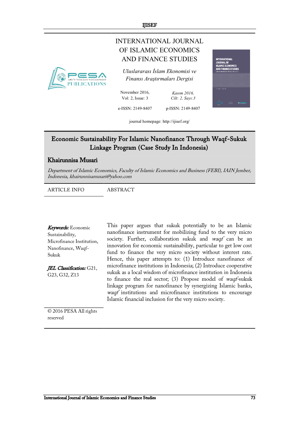 International Journal of Islamic Economics and Finance Studies