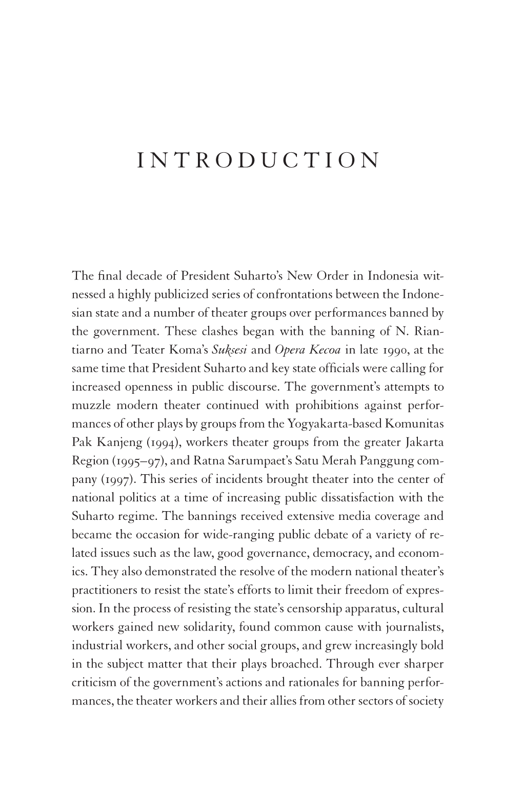 Modern Theater and Politics in Late New Order Indonesia