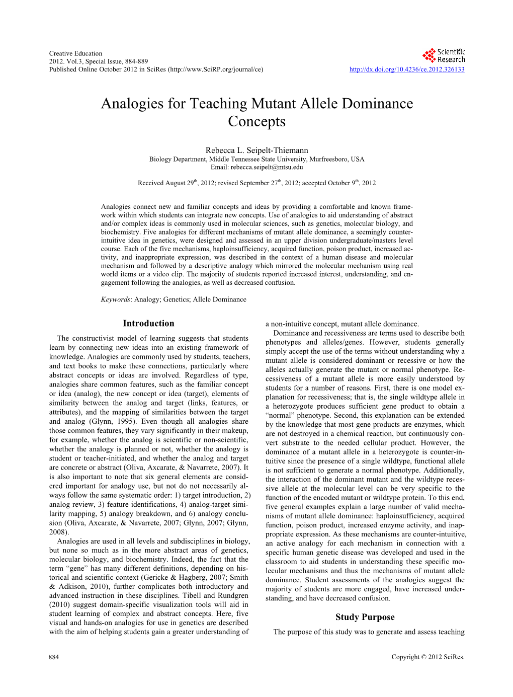 Analogies for Teaching Mutant Allele Dominance Concepts