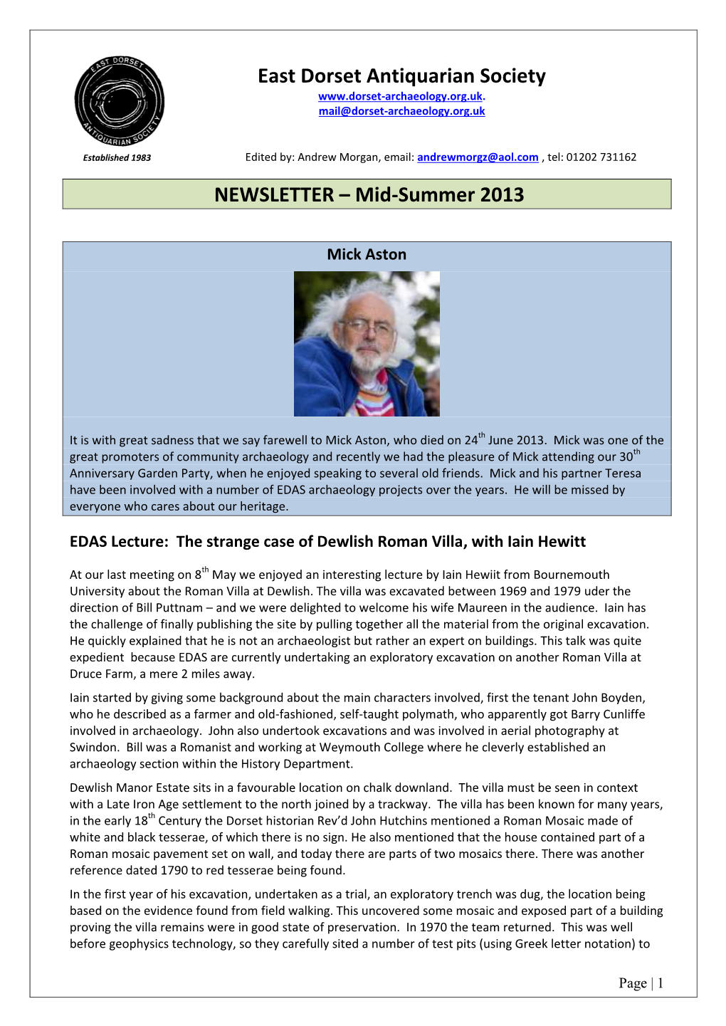 NEWSLETTER – Mid-Summer 2013 East Dorset Antiquarian Society