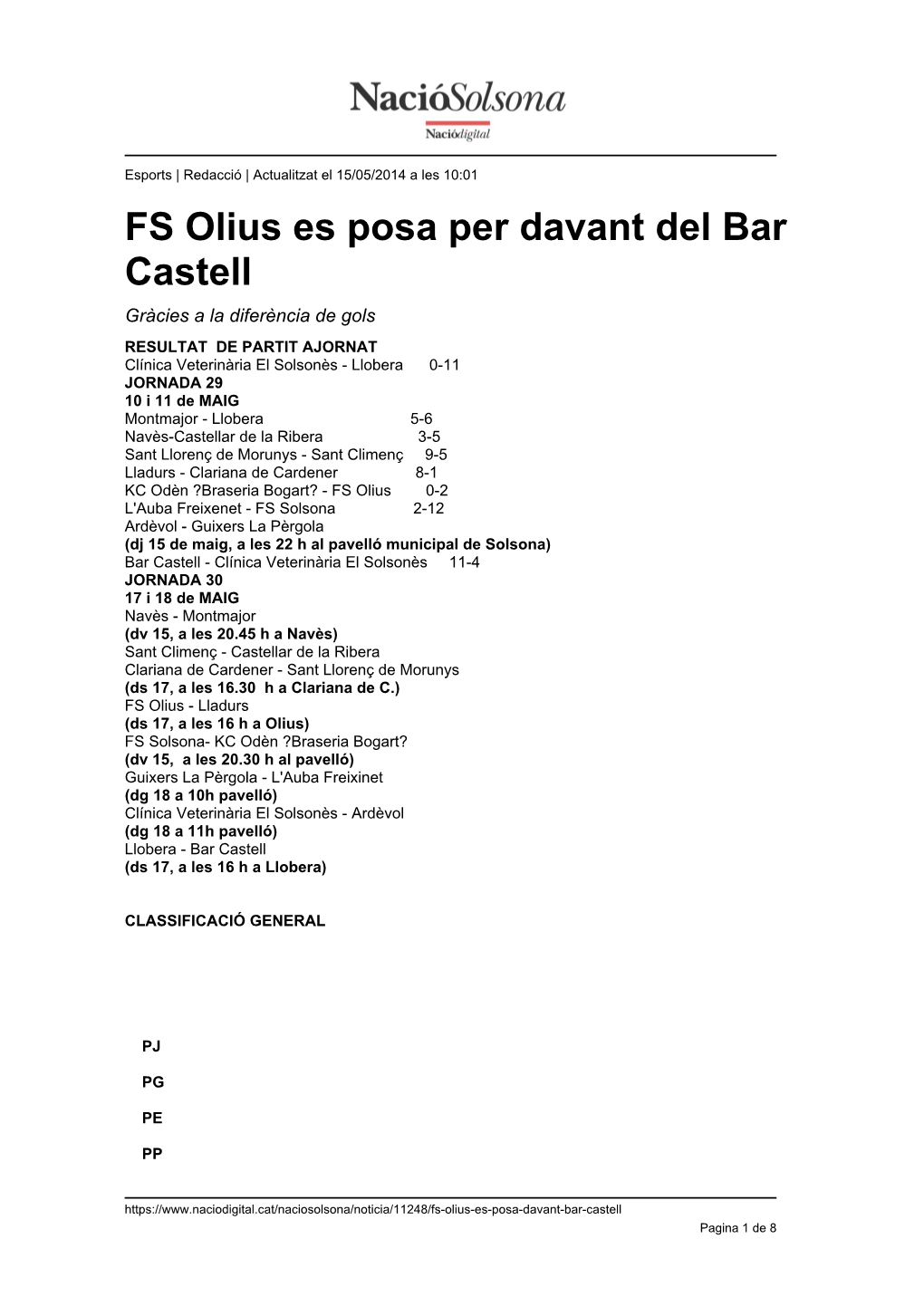 FS Olius Es Posa Per Davant Del Bar Castell
