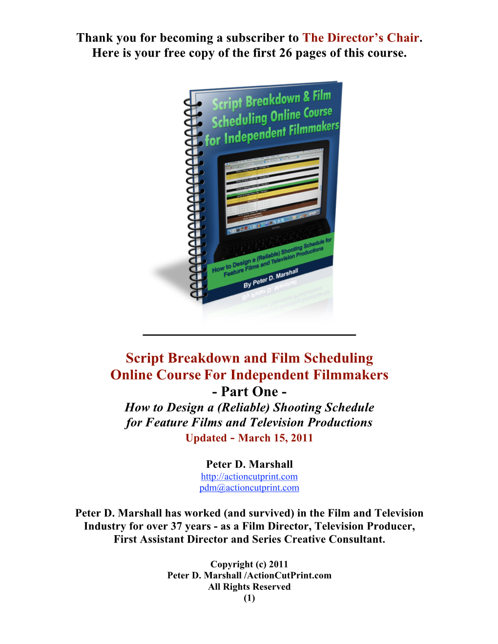 Script Breakdown and Film Scheduling Online Course For