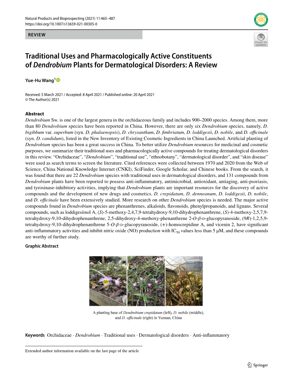 Traditional Uses and Pharmacologically Active Constituents of Dendrobium Plants for Dermatological Disorders: a Review