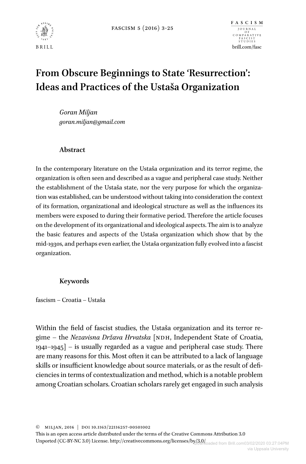 'Resurrection': Ideas and Practices of the Ustaša Organization