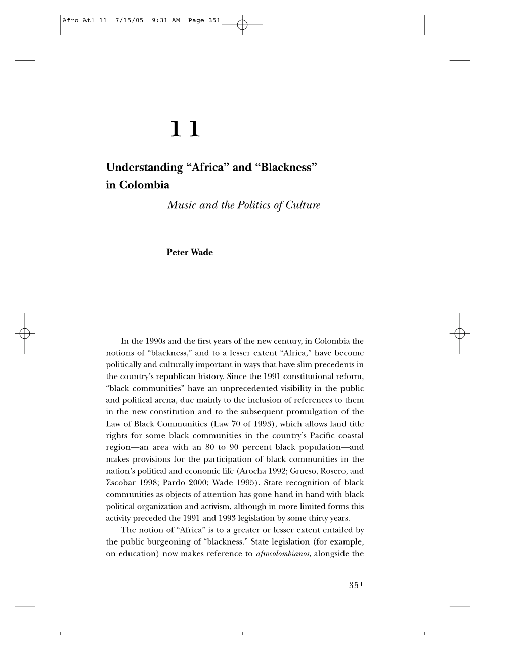 Understanding “Africa” and “Blackness” in Colombia Music and the Politics of Culture