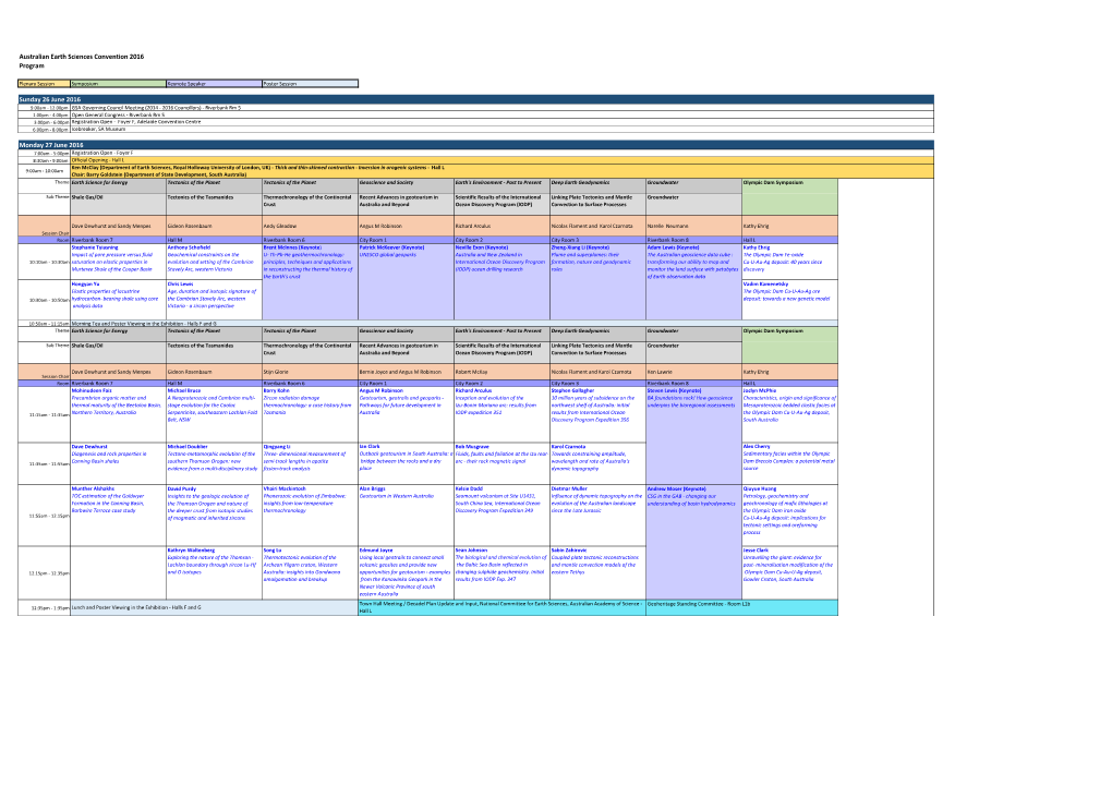 Australian Earth Sciences Convention 2016 Program Sunday 26 June