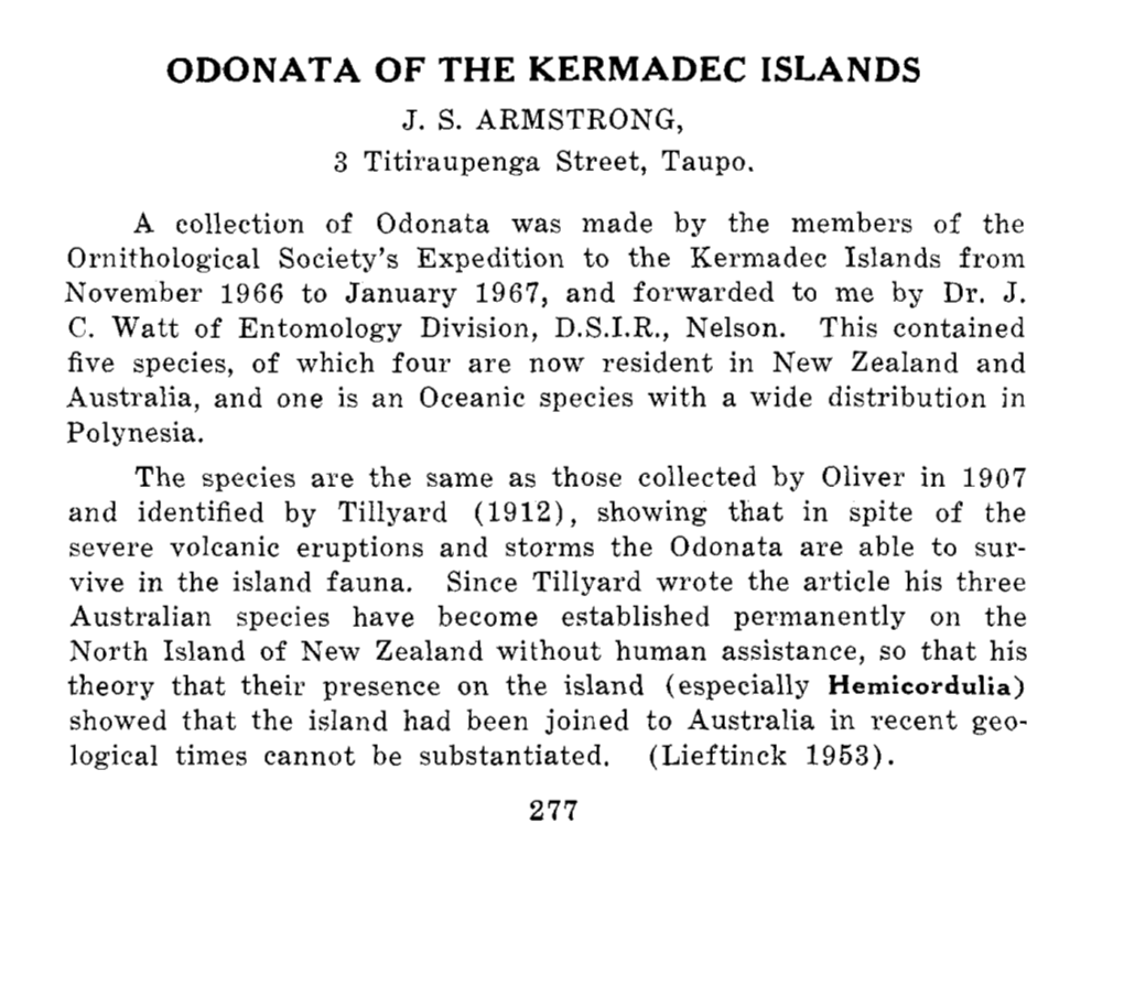 Odonata of the Kermadec Islands J