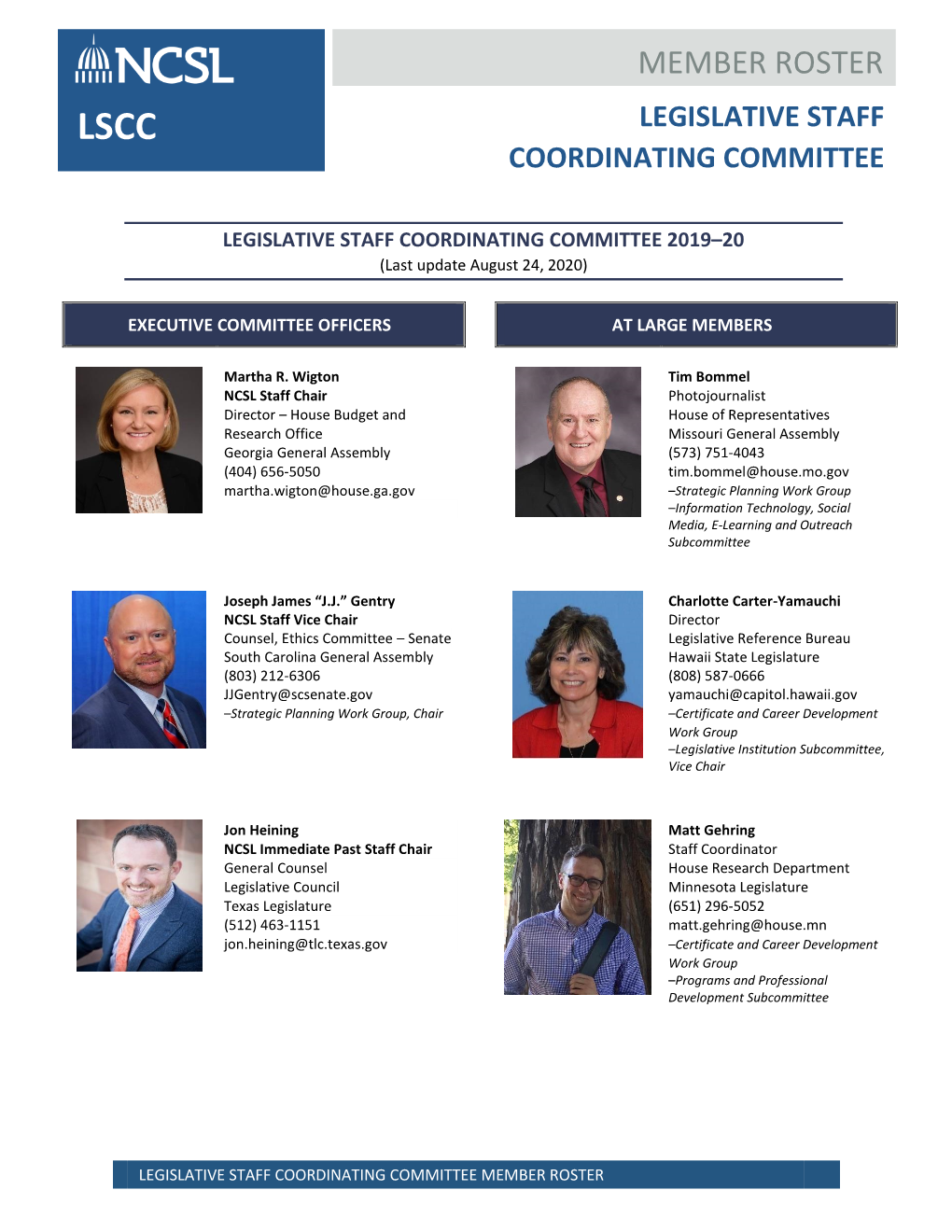 Member Roster Lscc Legislative Staff Coordinating Committee