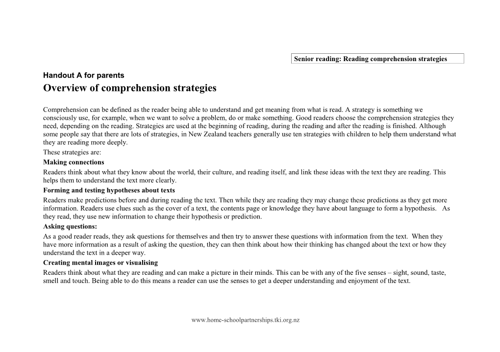 Senior Reading: Reading Comprehension Strategies