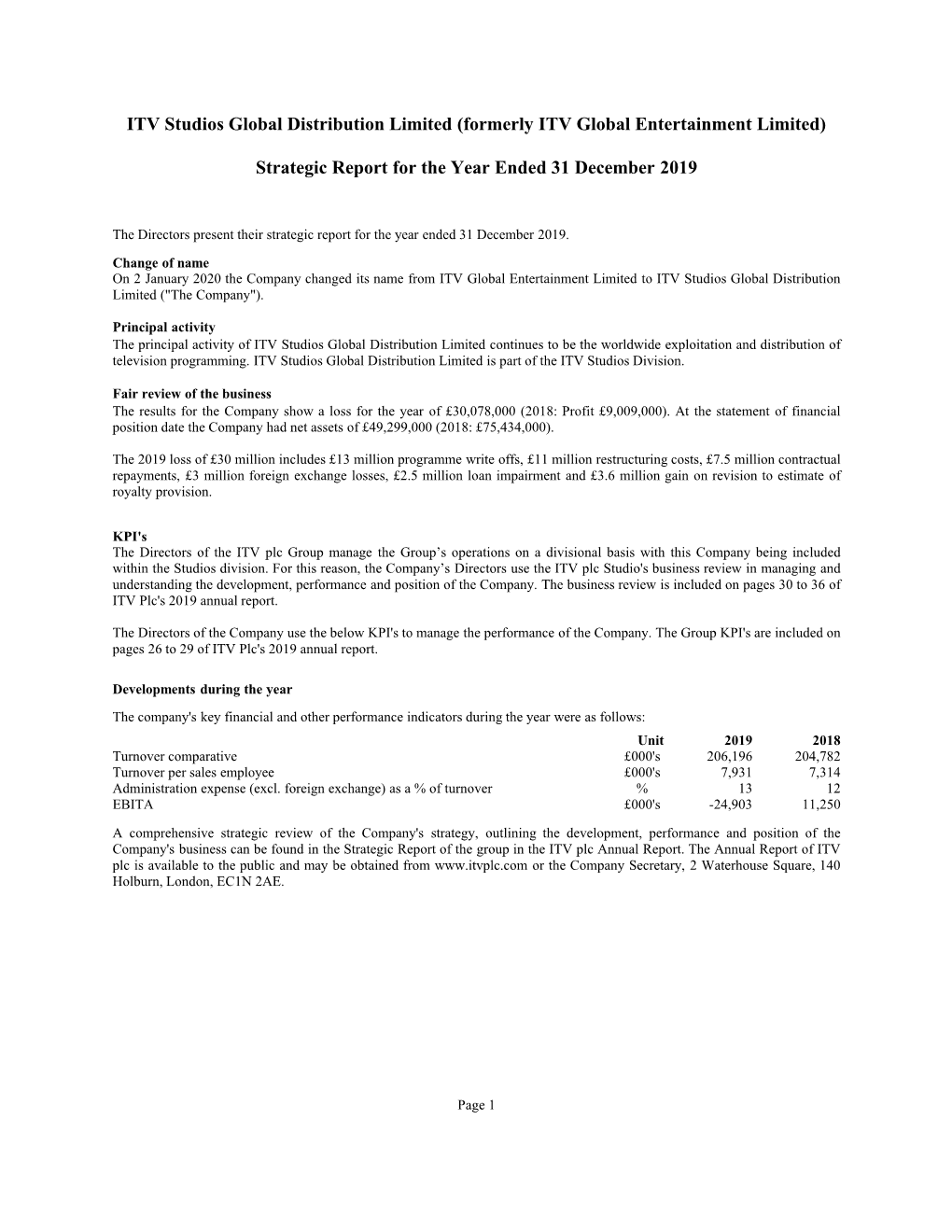 ITV Studios Global Distribution Limited (Formerly ITV Global Entertainment Limited)