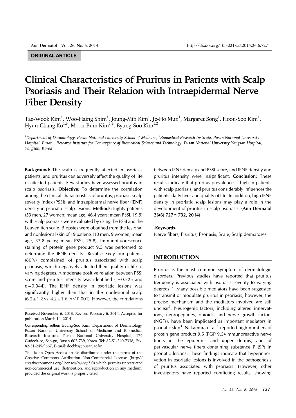 Clinical Characteristics of Pruritus in Patients with Scalp Psoriasis and Their Relation with Intraepidermal Nerve Fiber Density