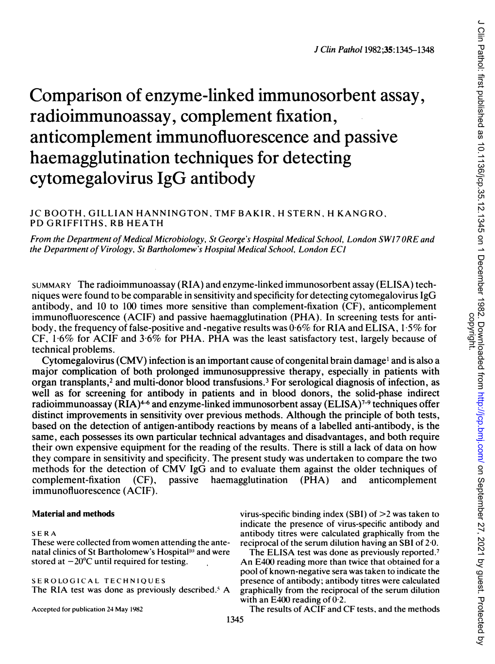Comparison of Enzyme-Linked Immunosorbentassay