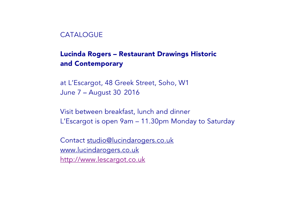 CATALOGUE Lucinda Rogers – Restaurant Drawings Historic And