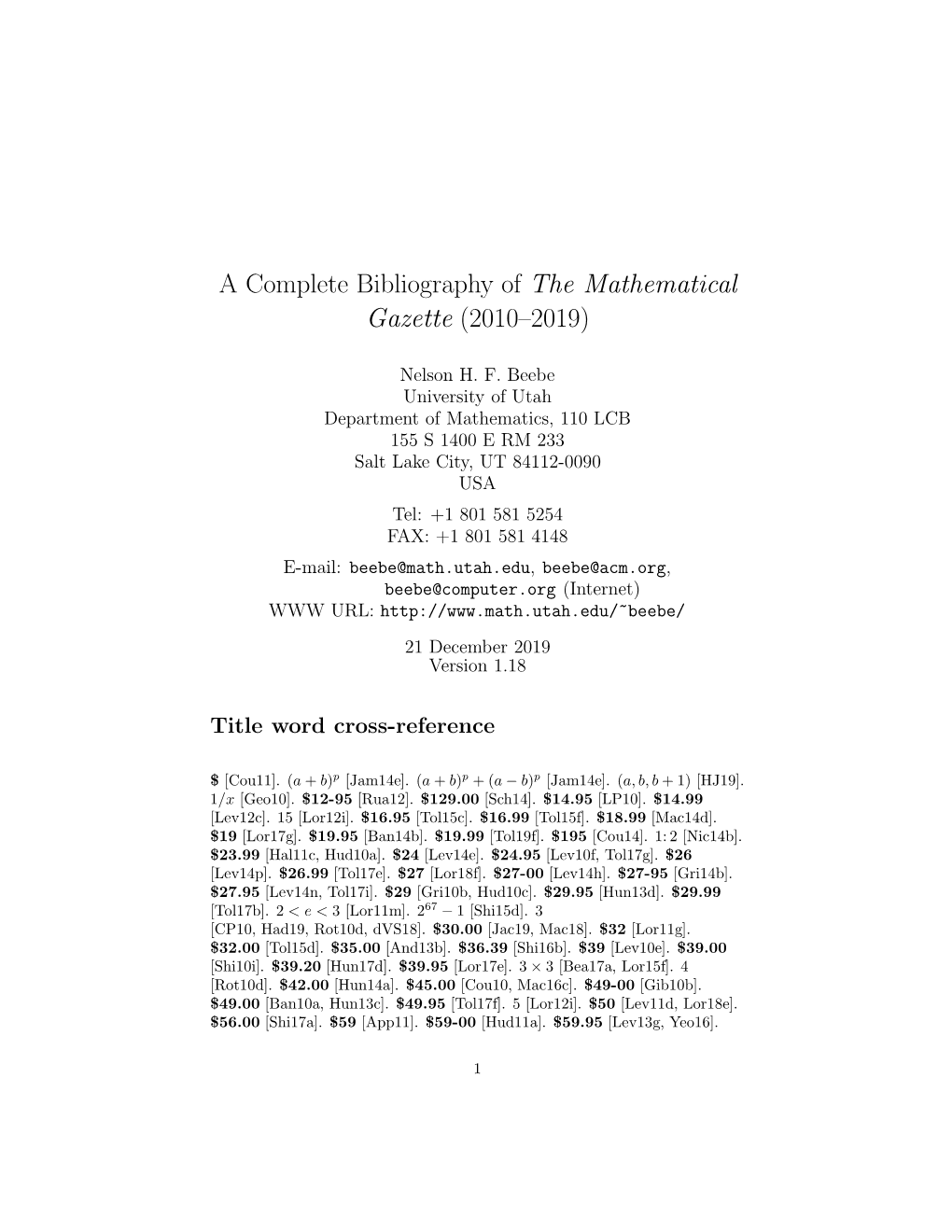 The Mathematical Gazette (2010–2019)