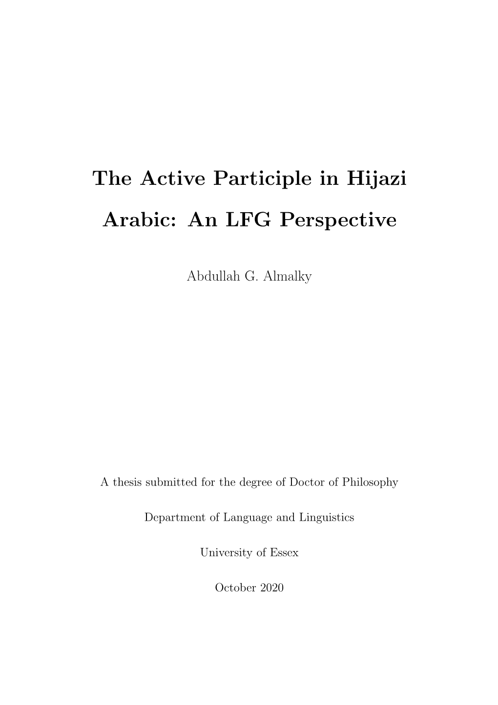 The Active Participle in Hijazi Arabic: an LFG Perspective