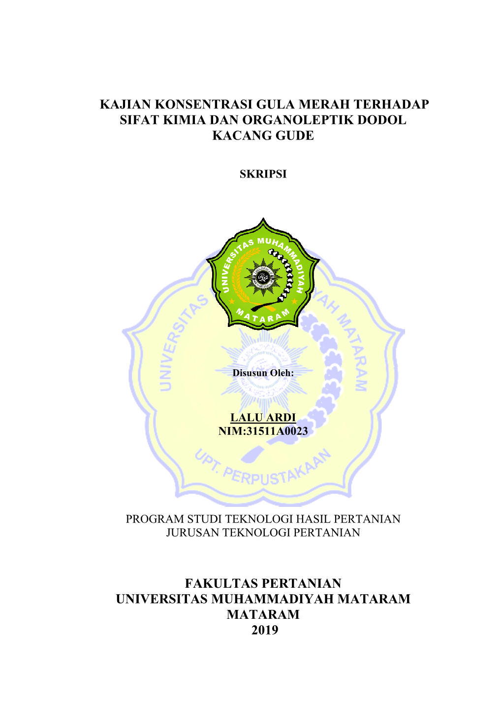 Kajian Konsentrasi Gula Merah Terhadap Sifat Kimia Dan Organoleptik Dodol Kacang Gude