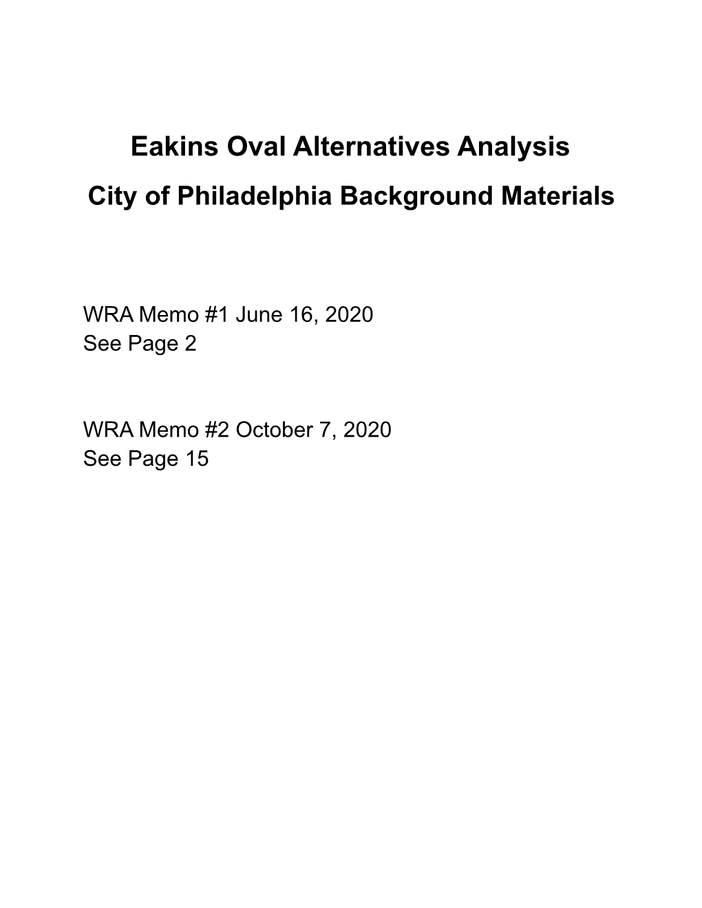 Eakins Oval Alternatives Analysis City of Philadelphia Background Materials