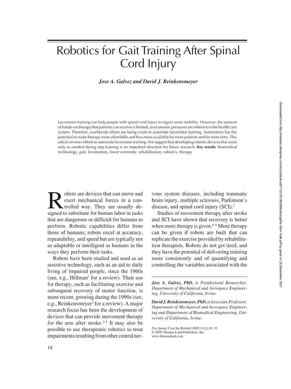 Robotics for Gait Training After Spinal Cord Injury